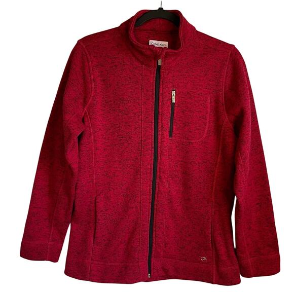 Calvin Klein Fleece Jacket Full Zip Pockets Red Black Heather Sz M Athleisure - Picture 1 of 12